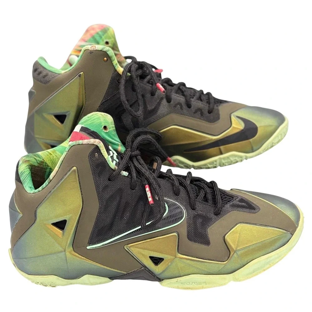 Nike LeBron 11 'King's Pride'‎ Boys 6Y Basketball Shoes Green Gold Camo Elite GS